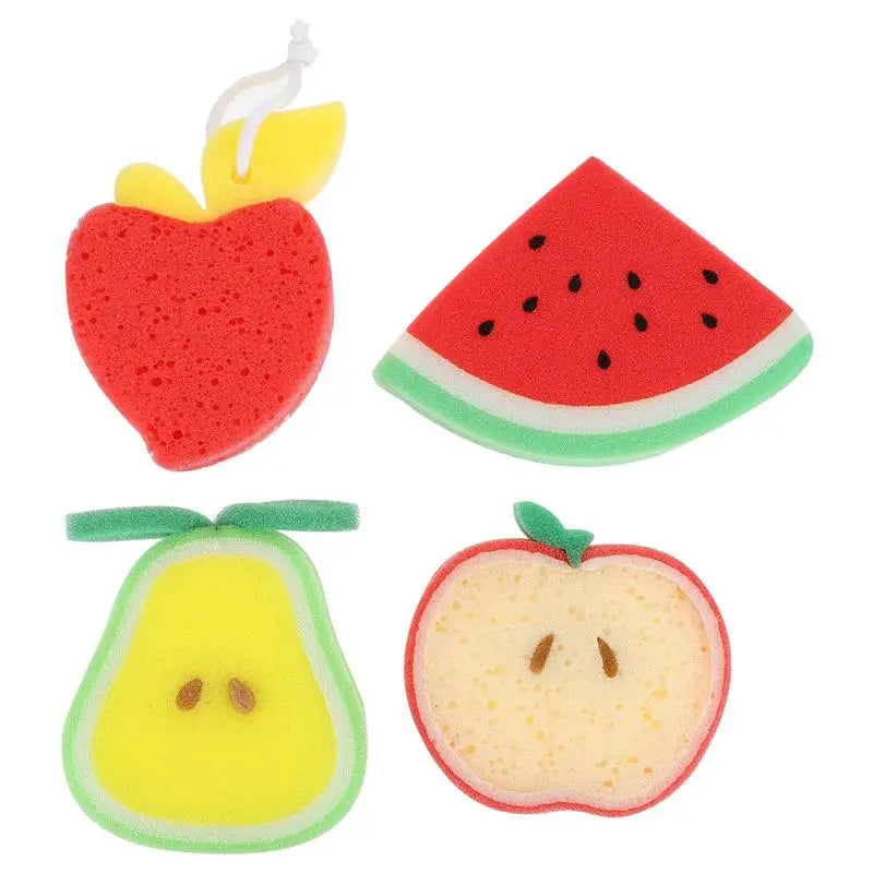 4pcs Soft Fruit Shaped Back Scrubber Shower Sponge Body Cleaning Balls Bath Kids Children Shower Balls(Random Patterns)