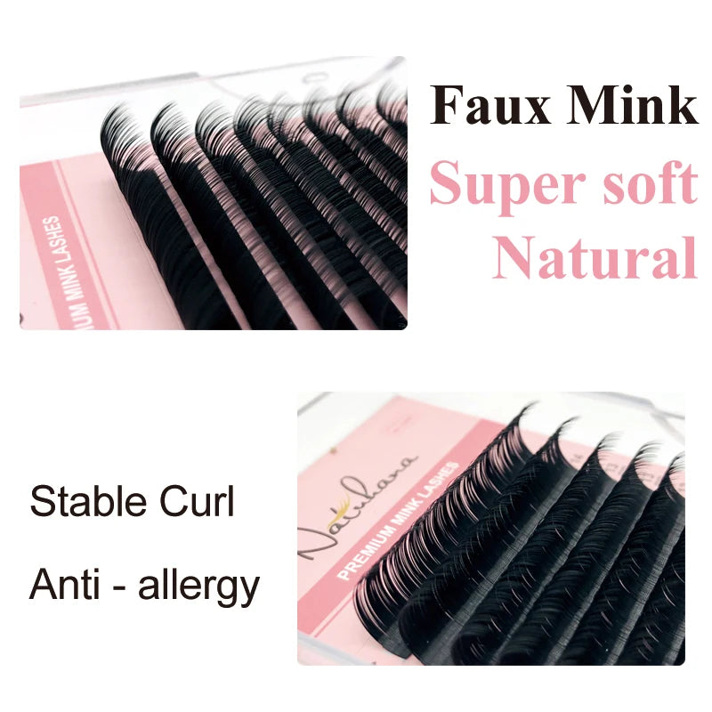 NATUHANA Mink Lashes Mix 8~15 mm 16 Lines Handmade Korean PBT Eyelash Extension Natural Soft Faux Lash Extension Supplies Makeup