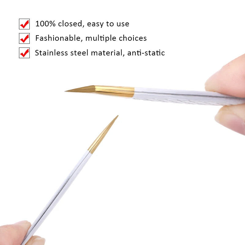 1PC White-Gold Anti-Static Stainless Steel Precision Tweezers for Eyelash Extension Eyebrow Beauty Makeup Tool Set