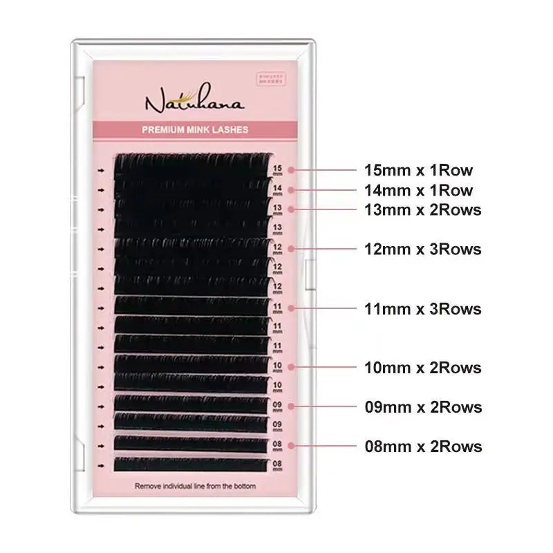 NATUHANA Mink Lashes Mix 8~15 mm 16 Lines Handmade Korean PBT Eyelash Extension Natural Soft Faux Lash Extension Supplies Makeup