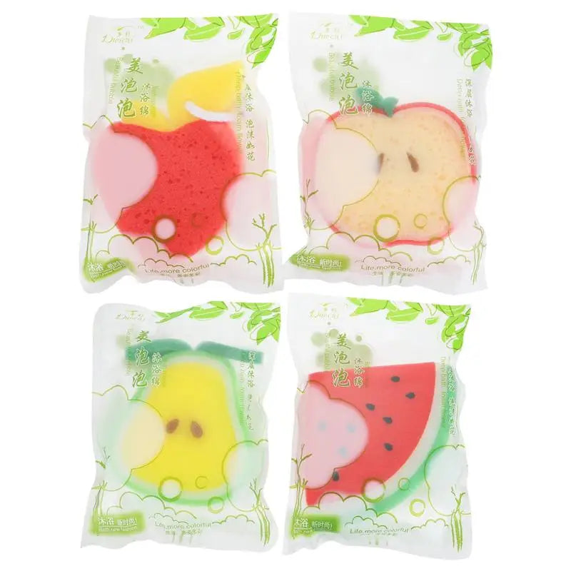 4pcs Soft Fruit Shaped Back Scrubber Shower Sponge Body Cleaning Balls Bath Kids Children Shower Balls(Random Patterns)