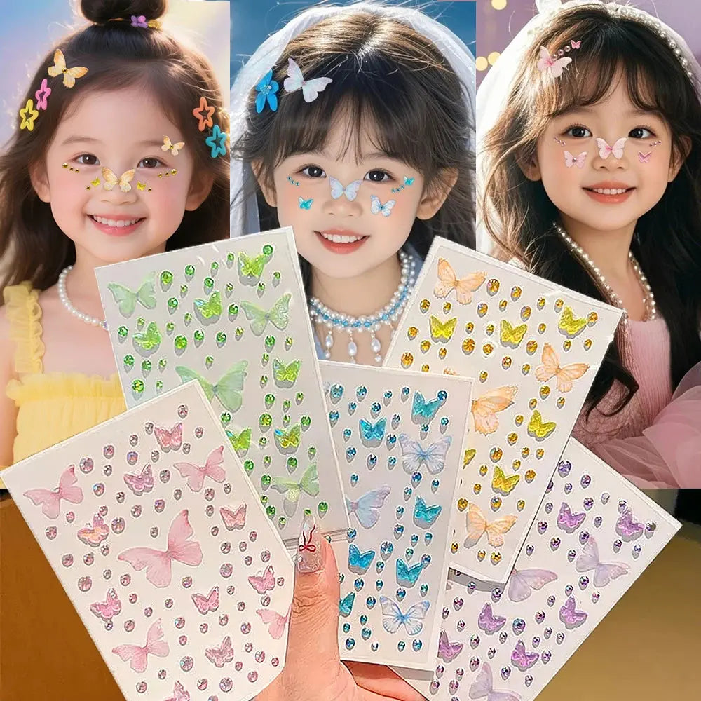 Kawaii Butterfly Face Stickers, Self-Adhesive Rhinestone Decals dylinoshop