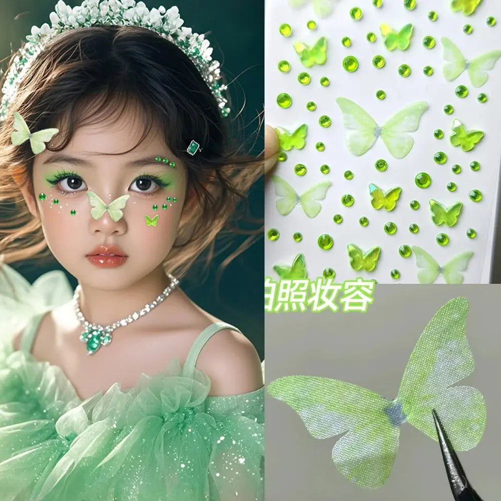 Kawaii Butterfly Face Stickers, Self-Adhesive Rhinestone Decals dylinoshop