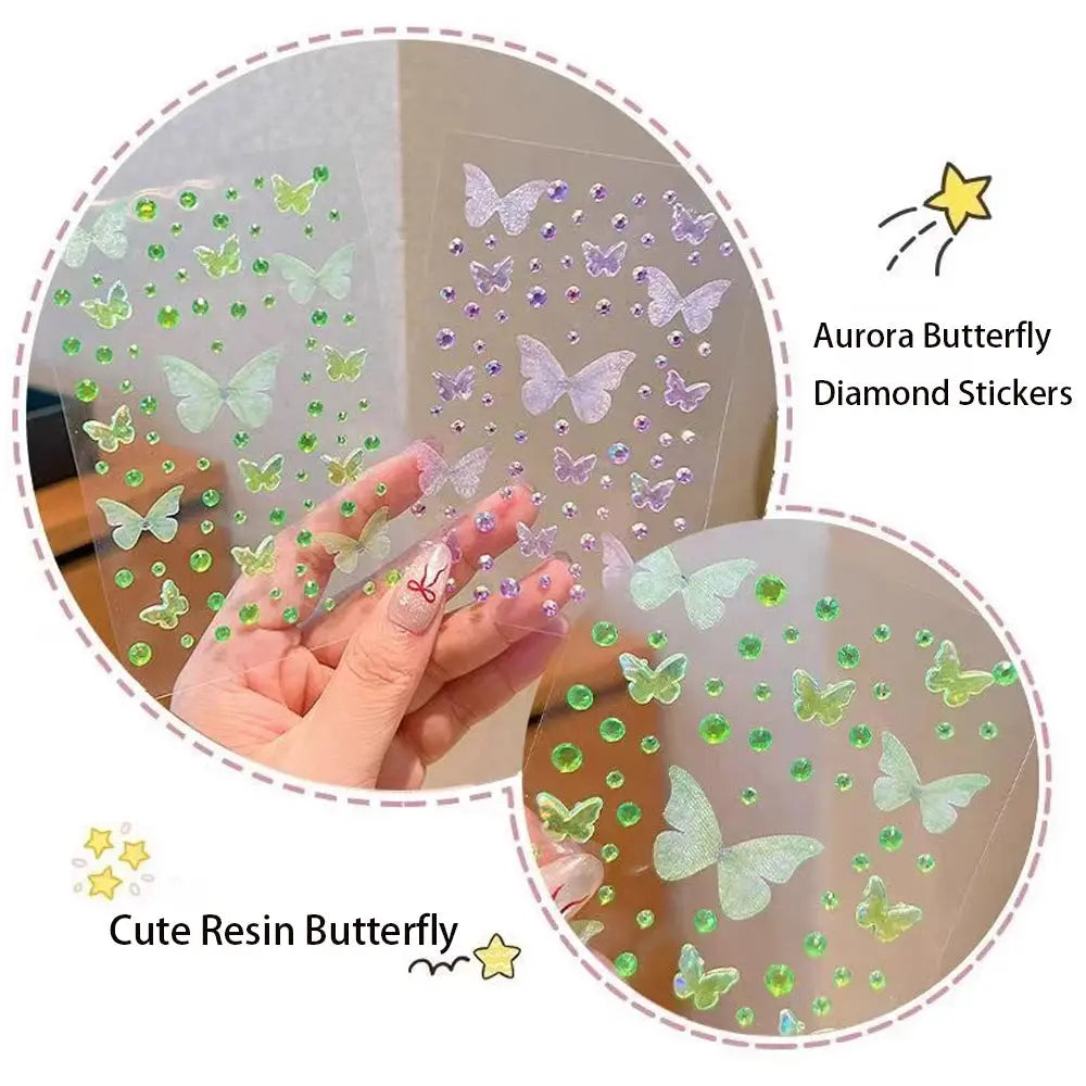 Kawaii Butterfly Face Stickers, Self-Adhesive Rhinestone Decals dylinoshop