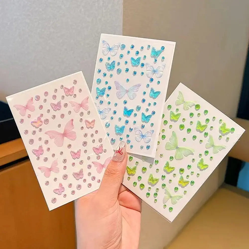Kawaii Butterfly Face Stickers, Self-Adhesive Rhinestone Decals dylinoshop
