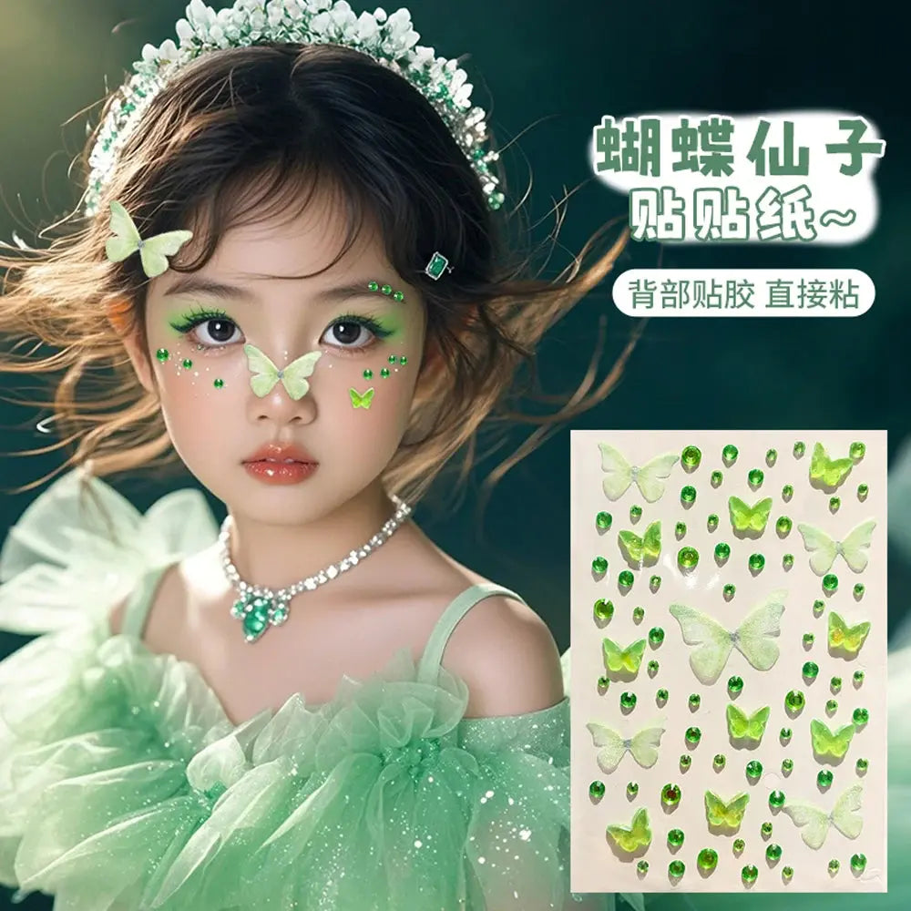 Kawaii Butterfly Face Stickers, Self-Adhesive Rhinestone Decals dylinoshop