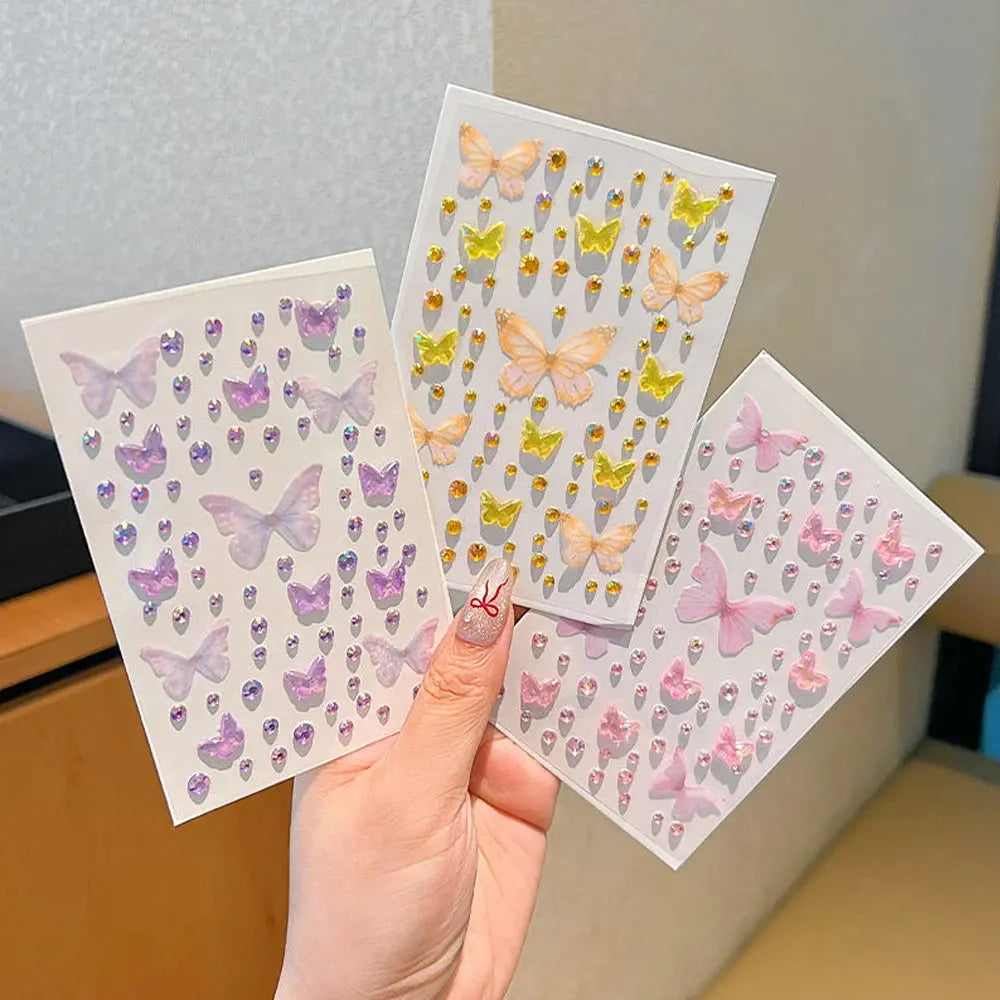 Kawaii Butterfly Face Stickers, Self-Adhesive Rhinestone Decals dylinoshop