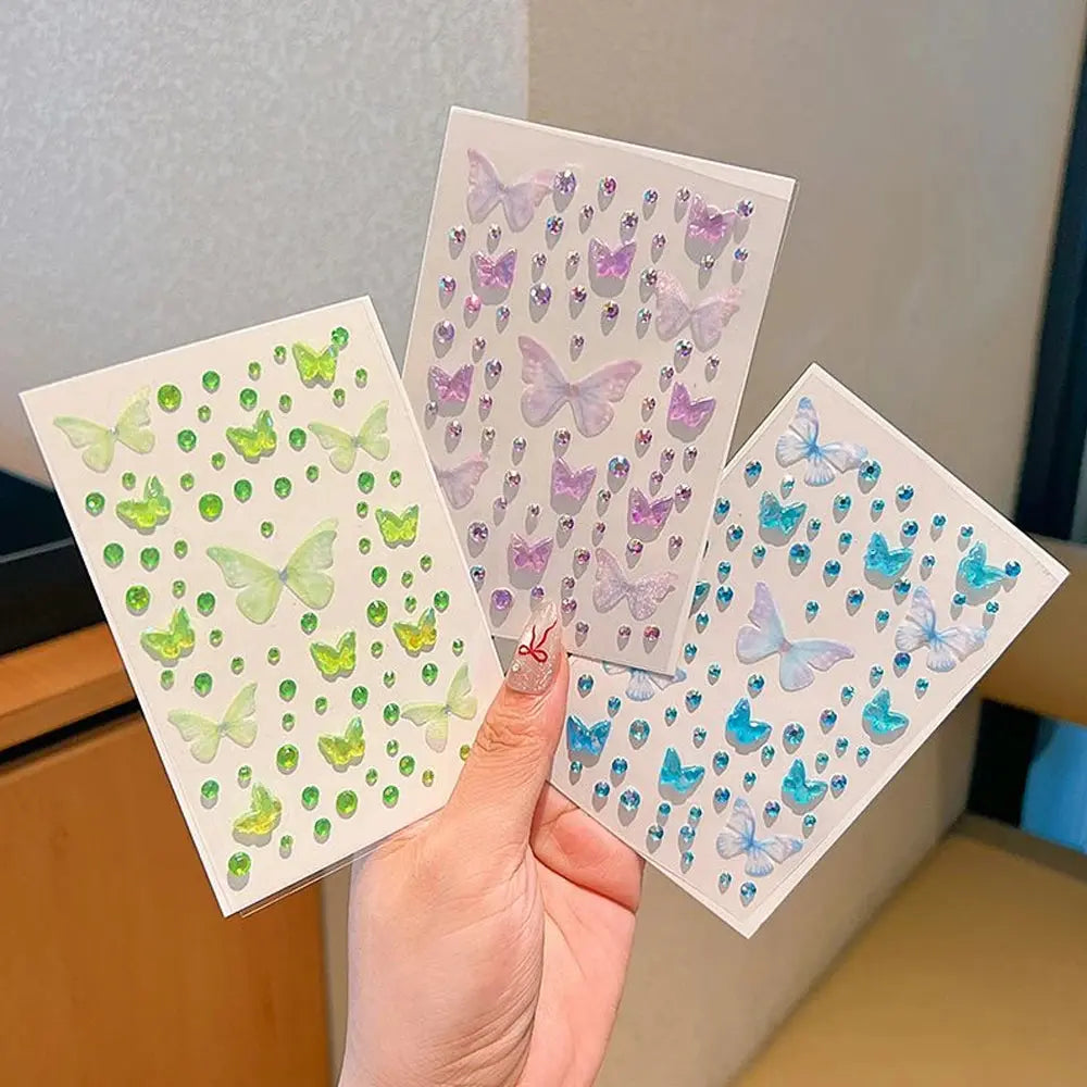 Kawaii Butterfly Face Stickers, Self-Adhesive Rhinestone Decals dylinoshop