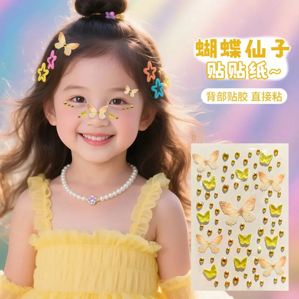 Kawaii Butterfly Face Stickers, Self-Adhesive Rhinestone Decals dylinoshop