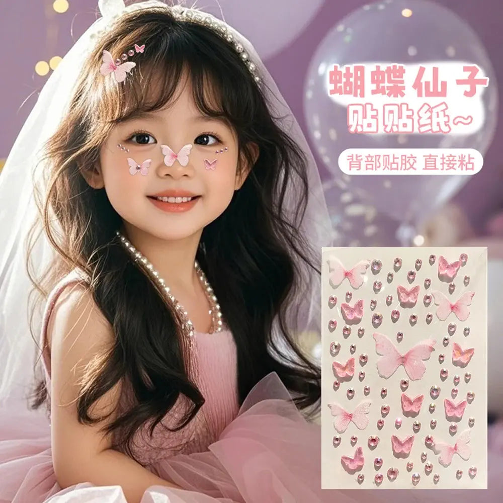 Kawaii Butterfly Face Stickers, Self-Adhesive Rhinestone Decals dylinoshop