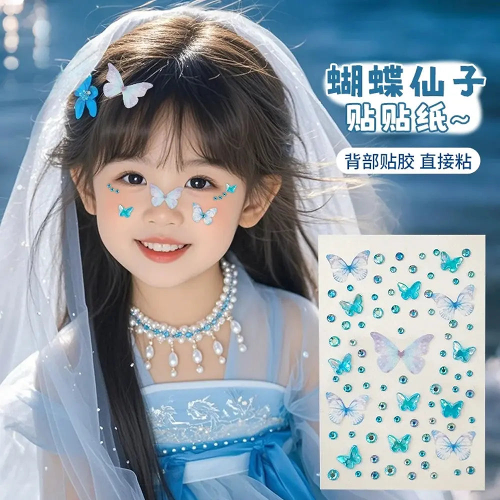 Kawaii Butterfly Face Stickers, Self-Adhesive Rhinestone Decals dylinoshop