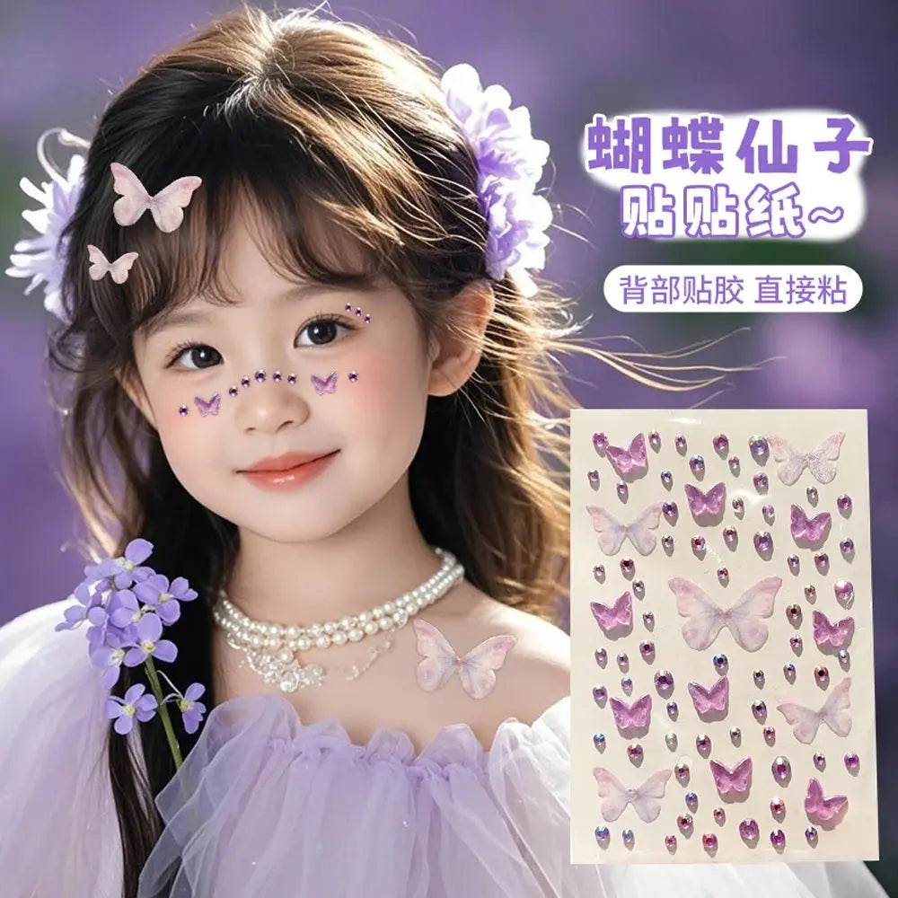 Kawaii Butterfly Face Stickers, Self-Adhesive Rhinestone Decals dylinoshop