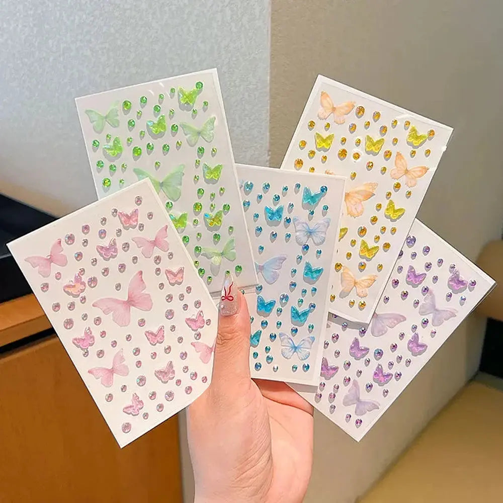 Kawaii Butterfly Face Stickers, Self-Adhesive Rhinestone Decals dylinoshop