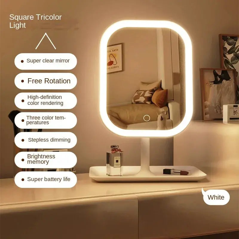 LED Vanity Mirror with Touch Control – 3-Color Lighting Desktop Makeup Mirror dylinoshop