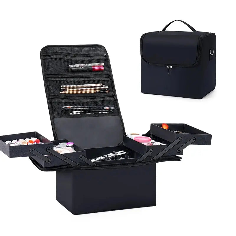 Large Makeup Train Case – 4-Tier Travel Cosmetic & Nail Organizer dylinoshop