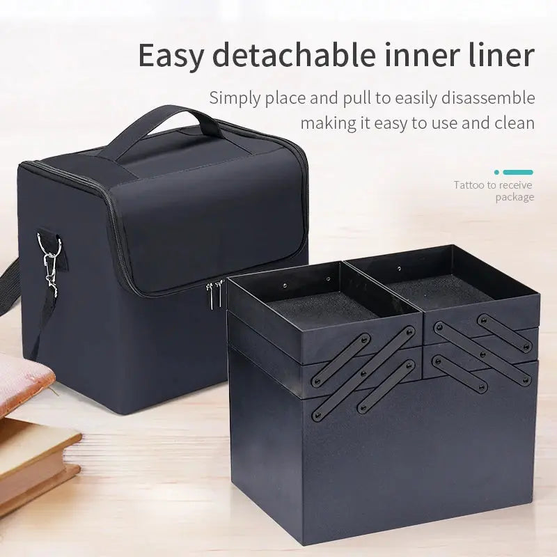 Large Makeup Train Case – 4-Tier Travel Cosmetic & Nail Organizer dylinoshop