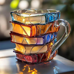 Litra Book Mug | Hand-Painted, Heat-Resistant Glass, 10.3 fl oz 