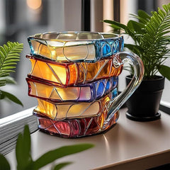 Litra Book Mug | Hand-Painted, Heat-Resistant Glass, 10.3 fl oz 