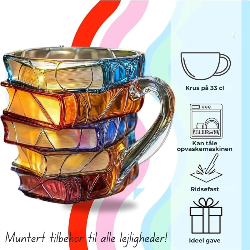 Litra Book Mug | Hand-Painted, Heat-Resistant Glass, 10.3 fl oz 