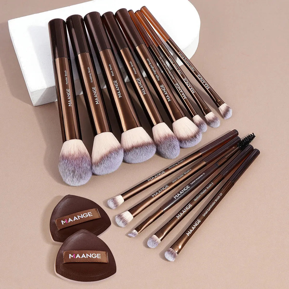 MAANGE Synthetic Makeup Brush Set with Air Cushion Puffs dylinoshop