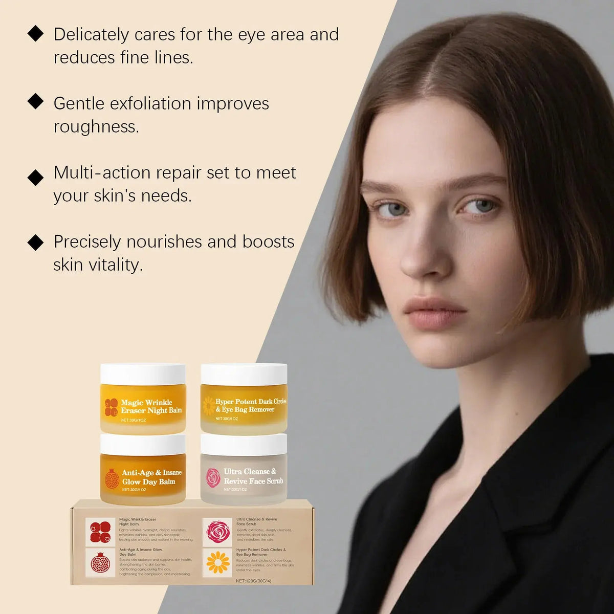 Day & Night Skincare Set - 4-Piece Face Cream & Scrub Kit