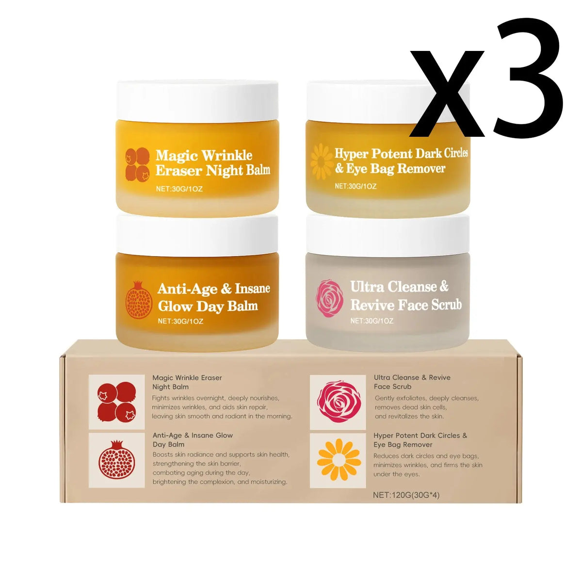 Multi-effect Day & Night Skin Care Suit Cleaning Moisturizing Reduce Dark Circles Multi Functional 4-Piece Set Skincare Products