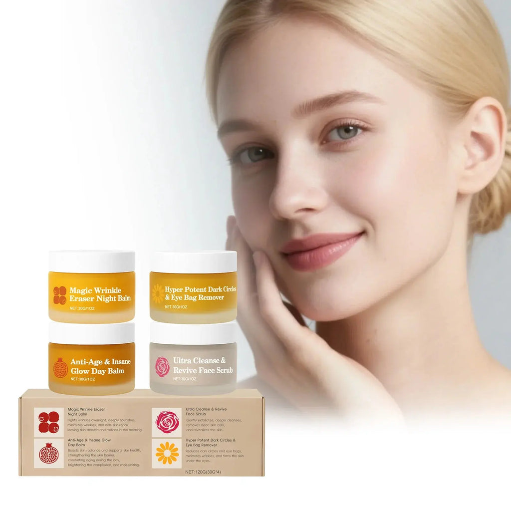Multi-Effect Day & Night Skincare Set – 4-Piece Cleansing, Moisturizing & Dark Circle Care Kit