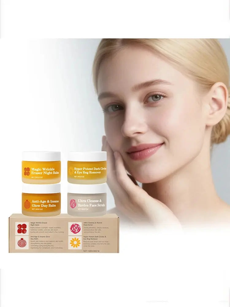 Multi-Effect Day & Night Skincare Set – 4-Piece Cleansing, Moisturizing & Dark Circle Care Kit