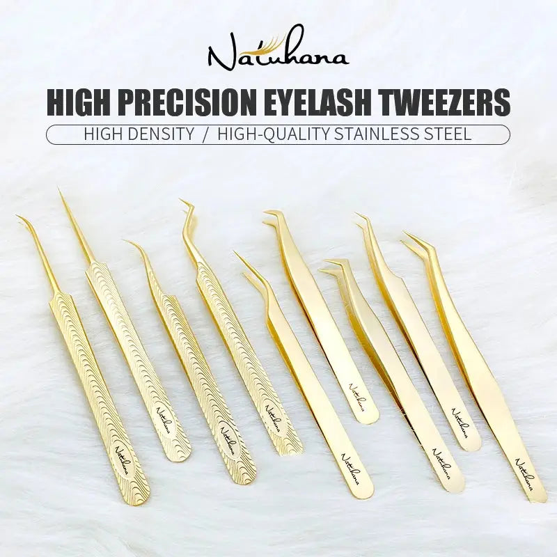 NATUHANA Gold Eyelash Tweezers, Stainless Steel Volume Lash Tool dylinoshop