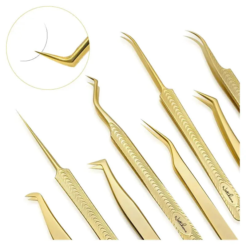 NATUHANA Gold Eyelash Tweezers, Stainless Steel Volume Lash Tool dylinoshop