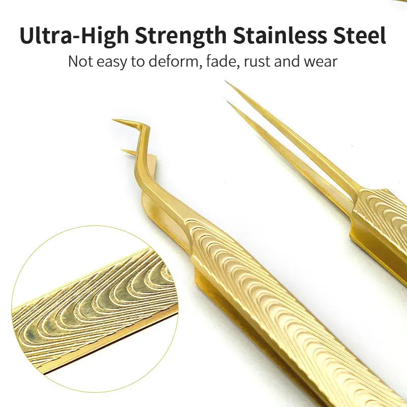 NATUHANA Gold Eyelash Tweezers, Stainless Steel Volume Lash Tool dylinoshop