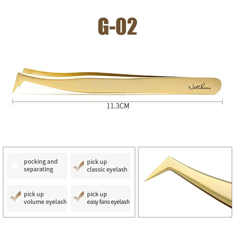 NATUHANA Gold Eyelash Tweezers, Stainless Steel Volume Lash Tool dylinoshop