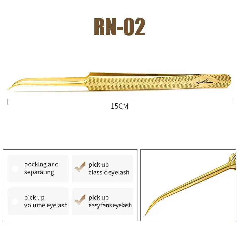NATUHANA Gold Eyelash Tweezers, Stainless Steel Volume Lash Tool dylinoshop