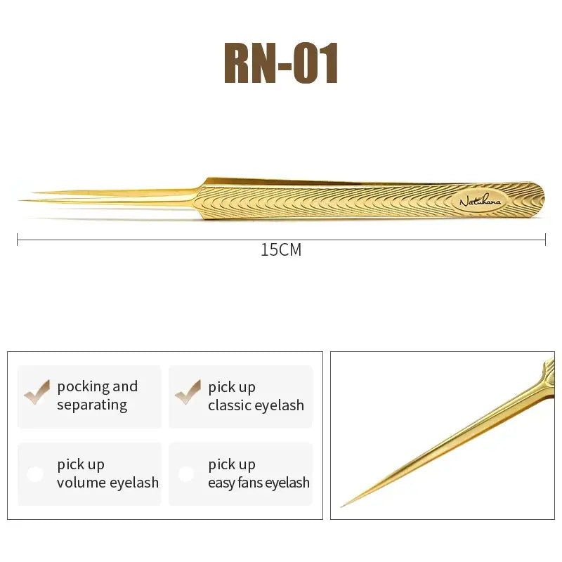 NATUHANA Gold Eyelash Tweezers, Stainless Steel Volume Lash Tool dylinoshop