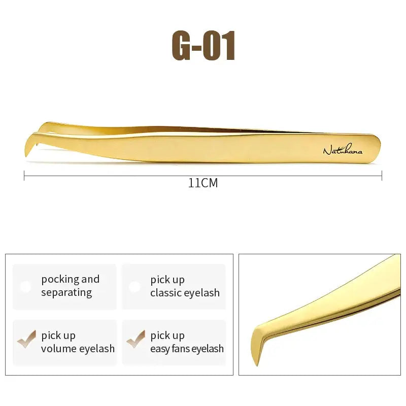 NATUHANA Gold Eyelash Tweezers, Stainless Steel Volume Lash Tool dylinoshop