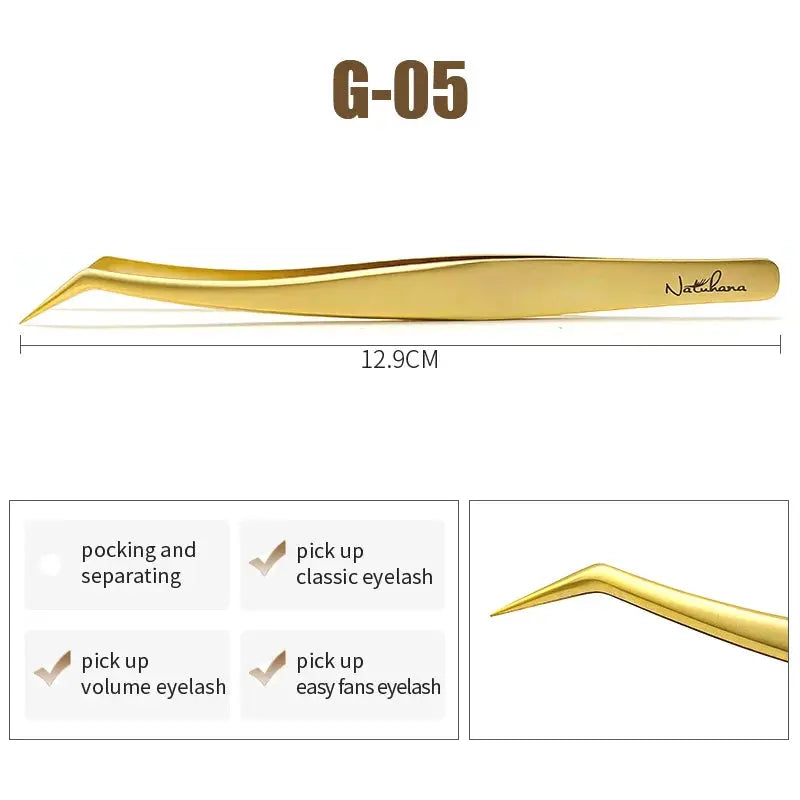 NATUHANA Gold Eyelash Tweezers, Stainless Steel Volume Lash Tool dylinoshop