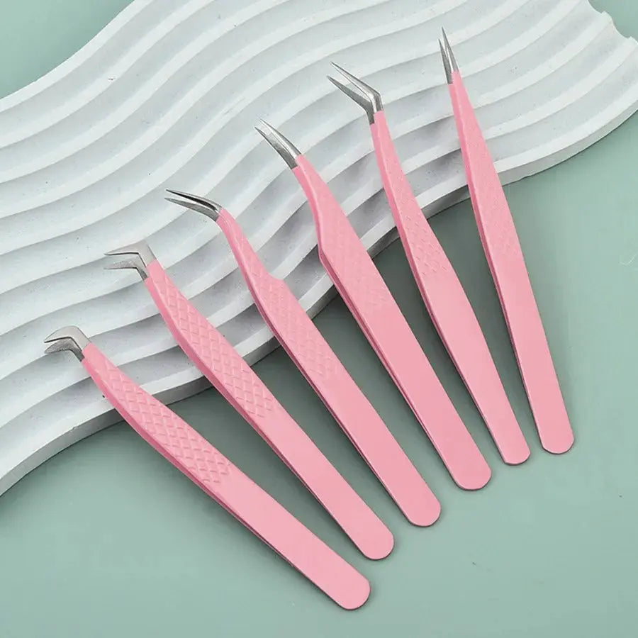 Pink Stainless Steel Lash Tweezers - Precision Volume Fan Tweezers dylinoshop