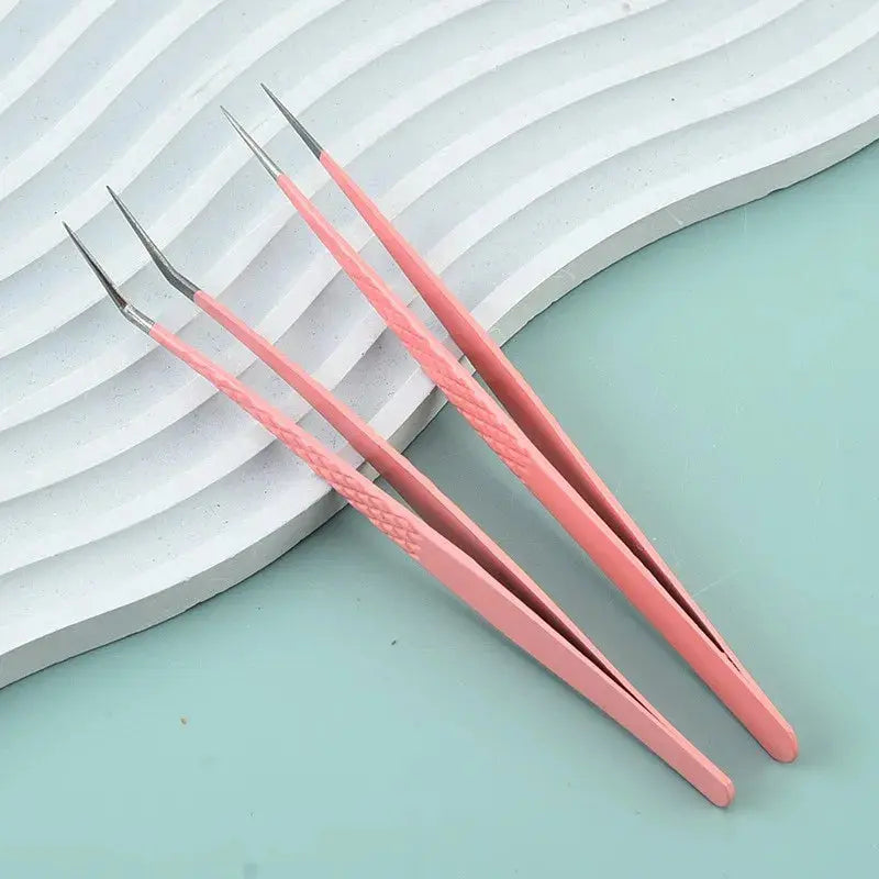 Pink Stainless Steel Lash Tweezers - Precision Volume Fan Tweezers dylinoshop