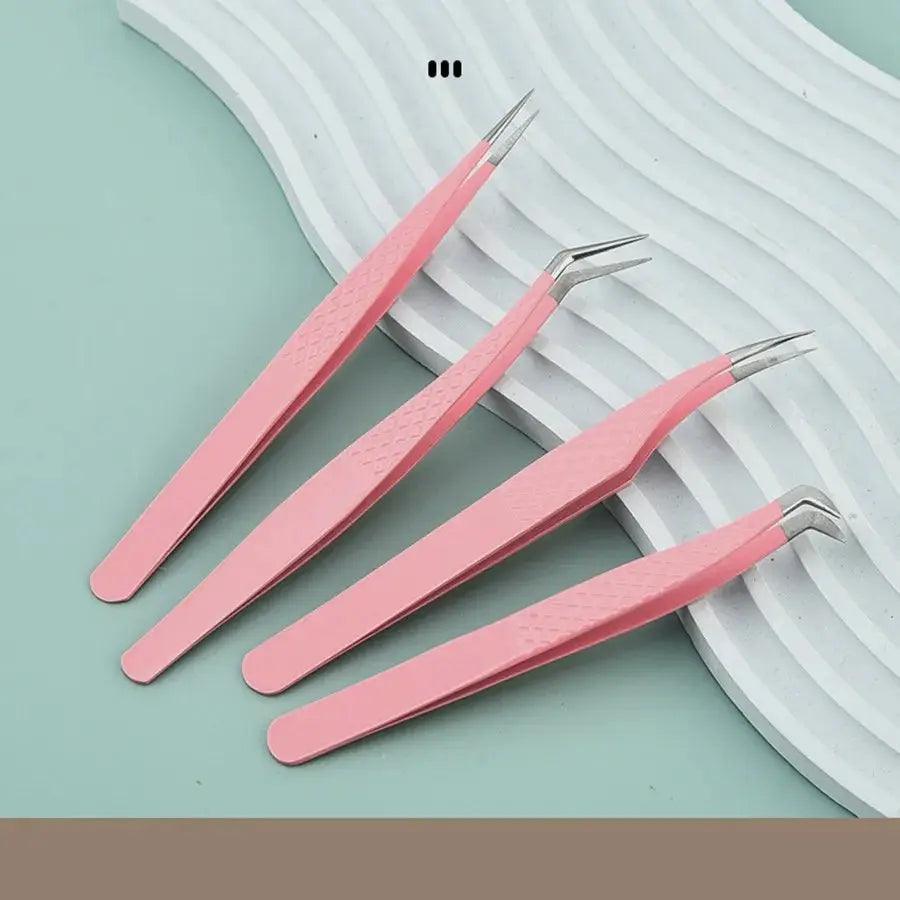 Pink Stainless Steel Lash Tweezers - Precision Volume Fan Tweezers dylinoshop