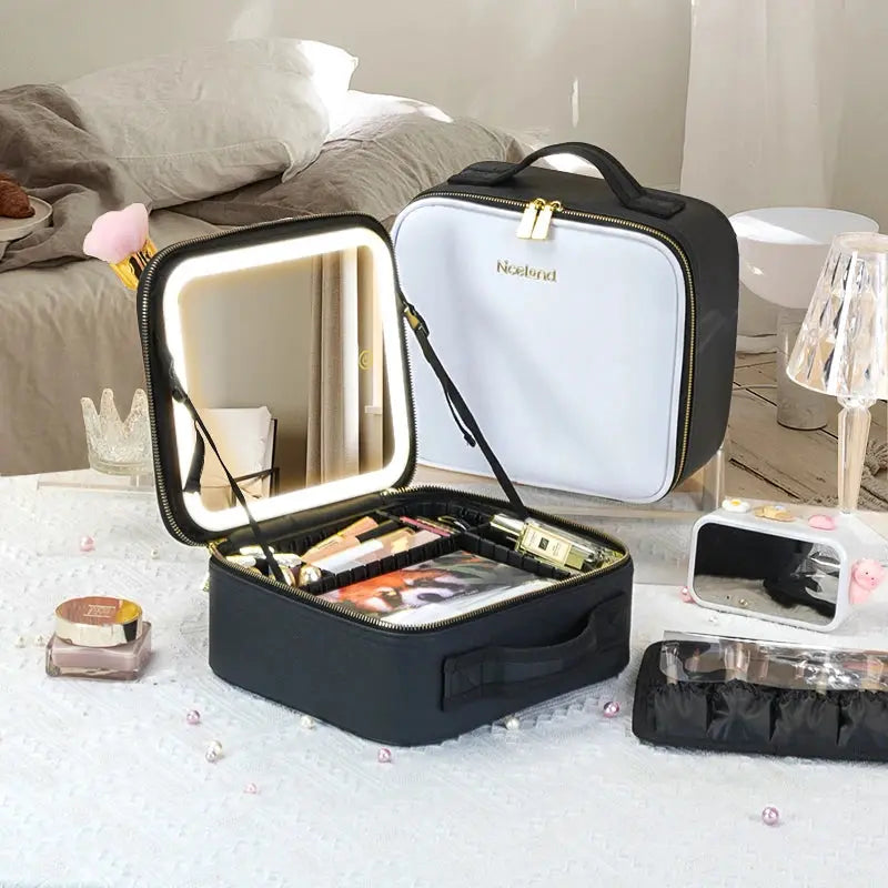 Portable Makeup Train Case with Mirror – Waterproof Cosmetic Storage dylinoshop
