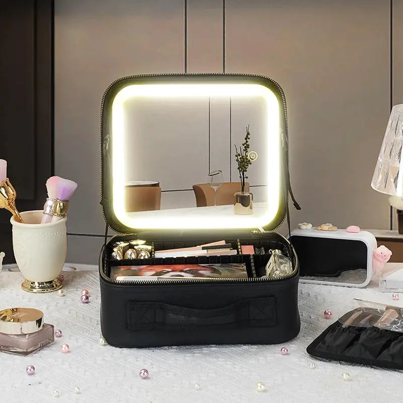 Portable Makeup Train Case with Mirror – Waterproof Cosmetic Storage dylinoshop