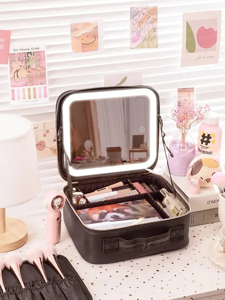 Portable Makeup Train Case with Mirror – Waterproof Cosmetic Storage dylinoshop