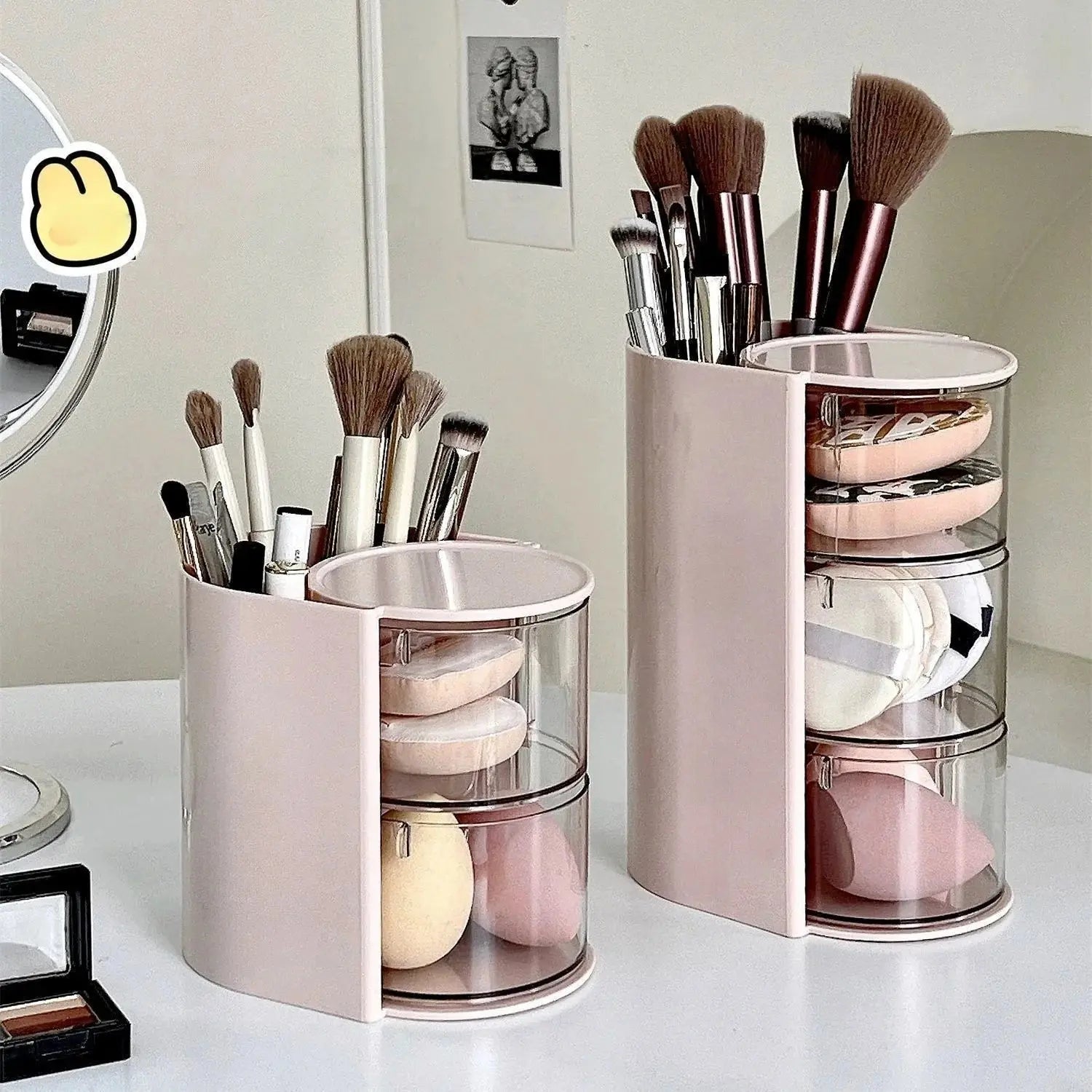 Rotating Cosmetic Storage Box, Used for Storing Makeup Brushes, Powder Puffs, Cotton Swabs, and Desktop Storage Boxes
