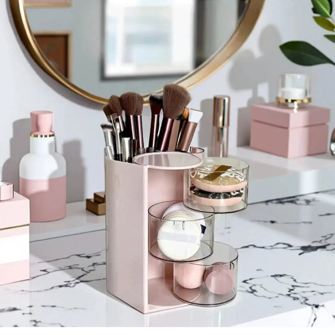 Rotating Cosmetic Storage Box, Used for Storing Makeup Brushes, Powder Puffs, Cotton Swabs, and Desktop Storage Boxes
