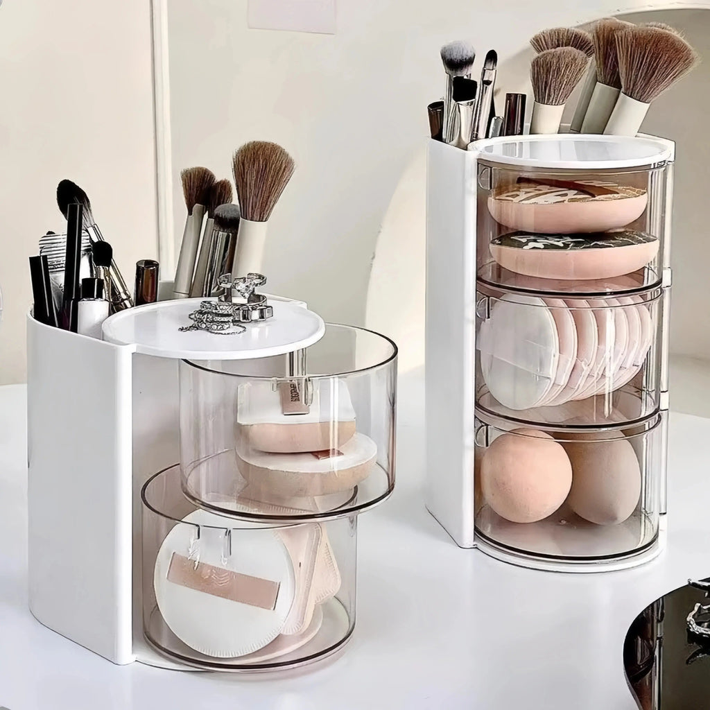 Rotating Cosmetic Storage Box, Used for Storing Makeup Brushes, Powder Puffs, Cotton Swabs, and Desktop Storage Boxes