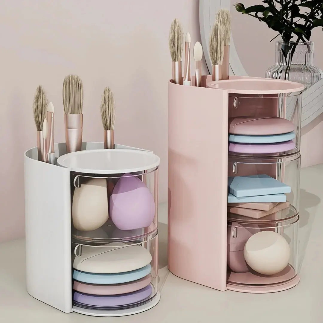 Rotating Cosmetic Storage Box, Used for Storing Makeup Brushes, Powder Puffs, Cotton Swabs, and Desktop Storage Boxes