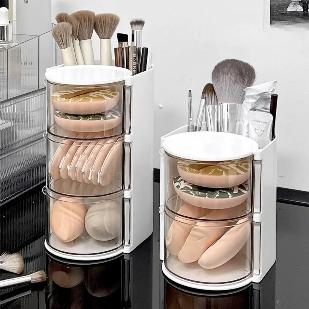 Rotating Cosmetic Storage Box, Used for Storing Makeup Brushes, Powder Puffs, Cotton Swabs, and Desktop Storage Boxes