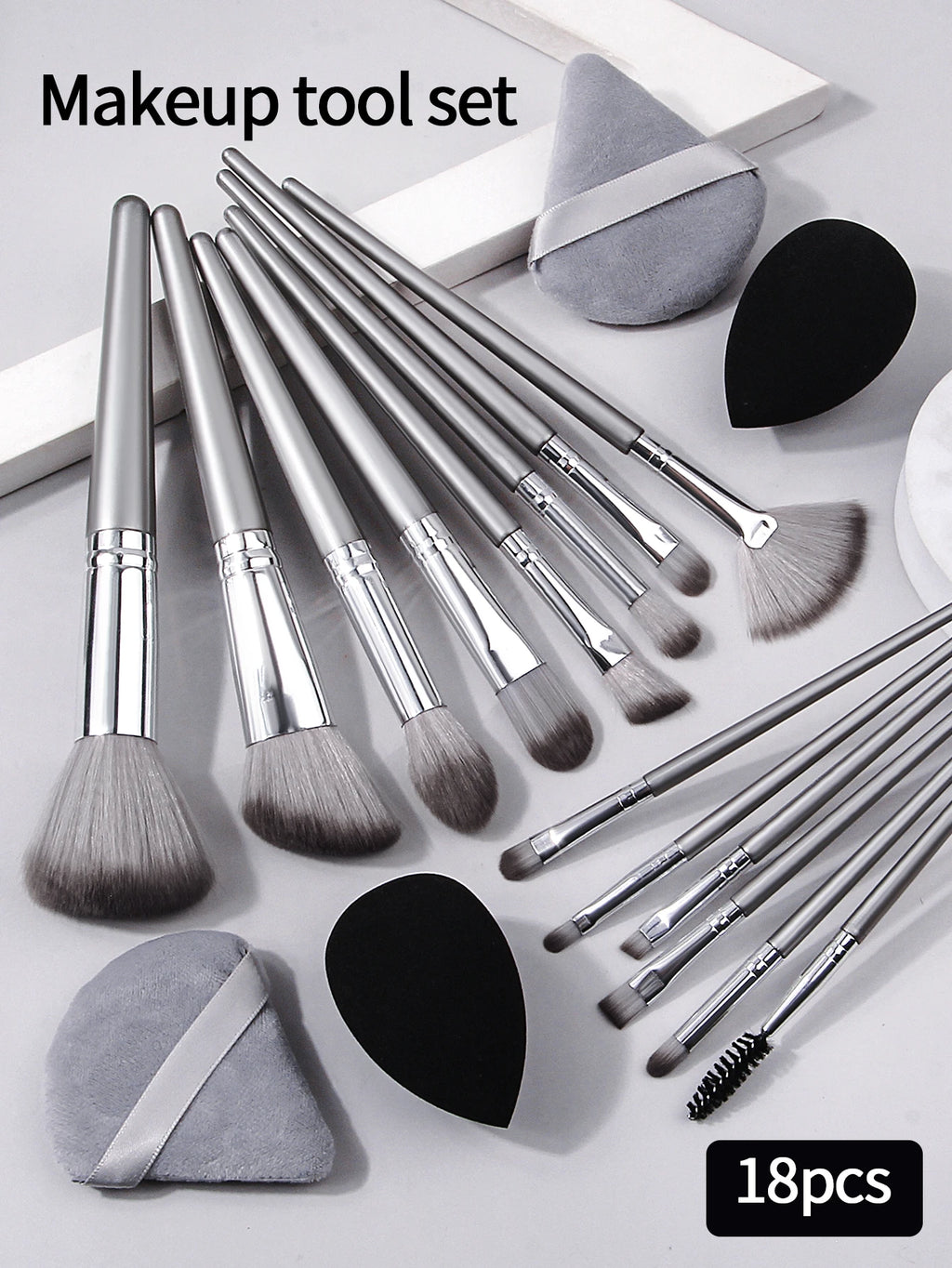 14pcs Makeup Brush Set Portable Soft Makeup Tool&2pcs Wet Dual Use Makeup Egg&2pcs Triangle Sponge Makeup Powder Puff