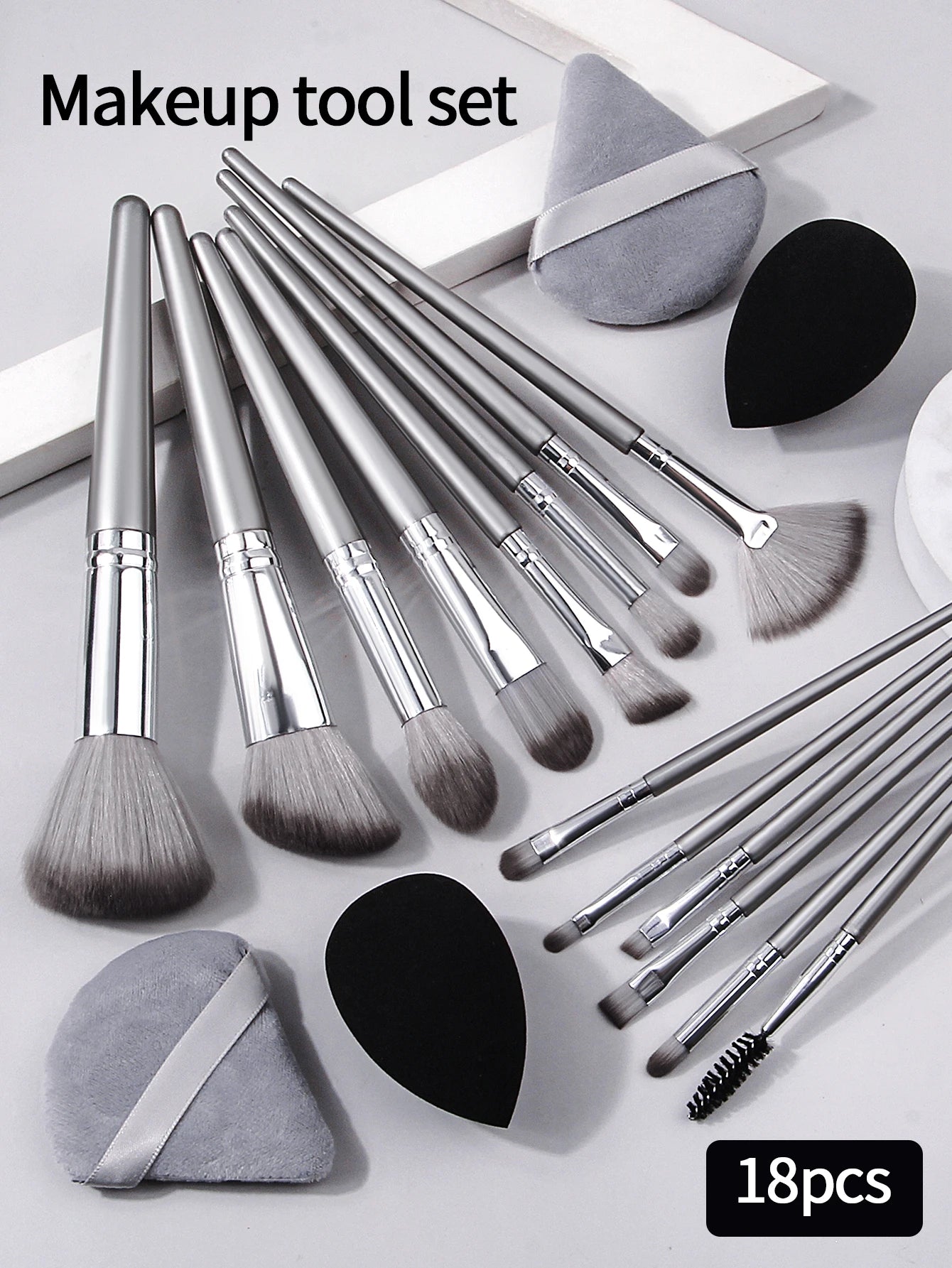 14pcs Makeup Brush Set Portable Soft Makeup Tool&2pcs Wet Dual Use Makeup Egg&2pcs Triangle Sponge Makeup Powder Puff