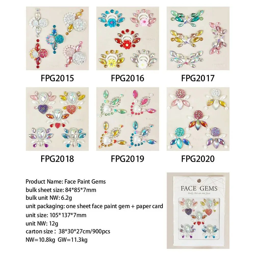 3D Forehead Tattoo Stickers Colorful DIY Children Gem Stickers Face Jewels Glitter Face Body Rhinestone Stickers Makeup Tools
